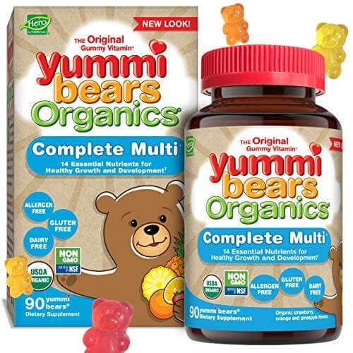 Yummi Bears Organics Complete Multi Vitamin and Mineral Supplement, Gummy Vitamins for Kids, 90 Count (Pack of 1)