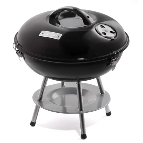 Cuisinart 14" Portable Charcoal Grill, Tabletop Outdoor Small Grill with Locking Lid and Dual Vents, Chrome Plated Travel Size BBQ Perfect for Camping, Tailgates, Cookouts, Black