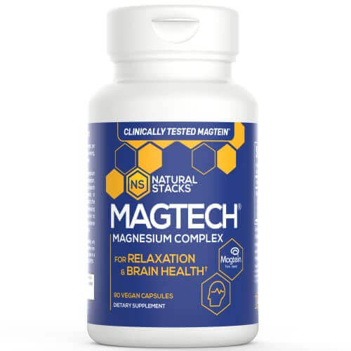 Natural Stacks MagTech Magnesium Supplement - Magtein Magnesium L-Threonate for Memory - Glycinate for Sleep- Taurate for Cramps & Recovery - Triple Blended 100% Chelated Magnesium Complex, 90 Count